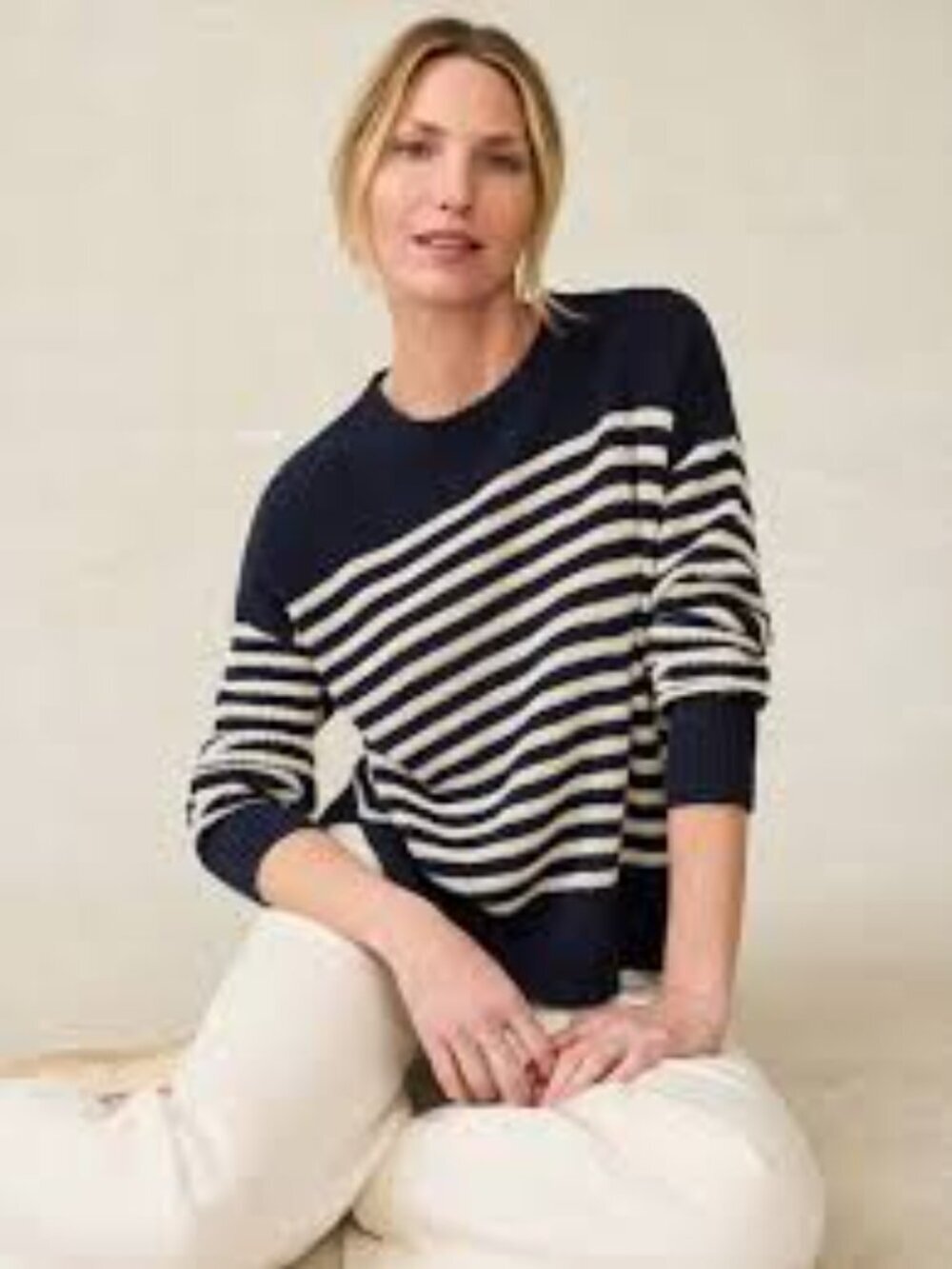 Faherty Boatneck Jersey Top Navy/White Small